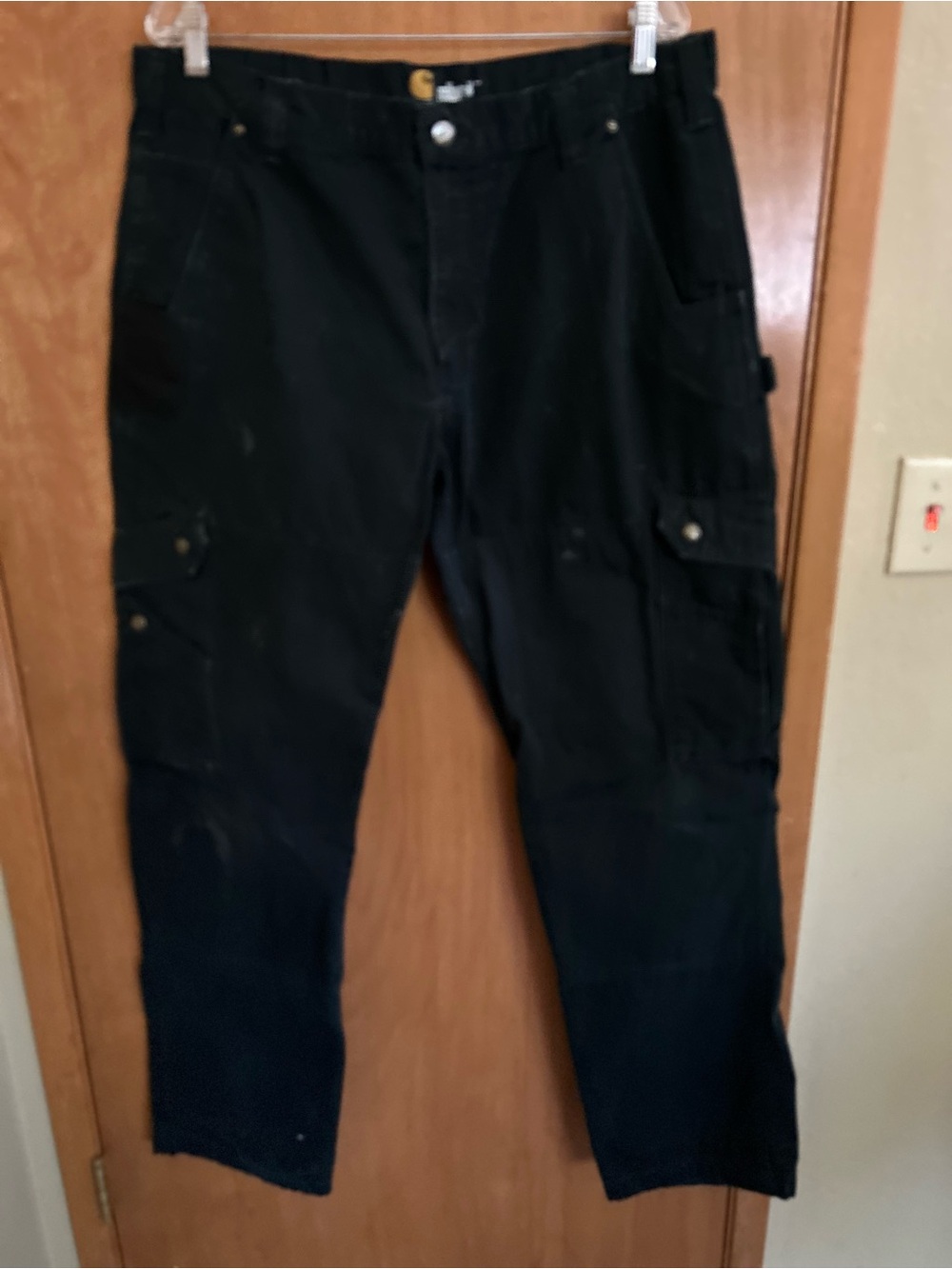 VTG Carhartt Jeans Mens 38x36 Black Double Knee Cargo Relaxed Fit Distressed